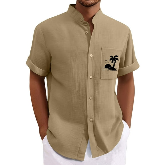 Yiaimeir Men's Casual Summer Beach Shirt, Lightweight Button-Down Short Sleeve with Palm Tree Pocket, Relaxed Fit ,Size M-3XL