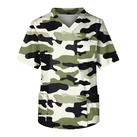 Yiaimeir Men's Casual T-Shirt Short-Sleeved V-Neck Printed Front Pocket Top