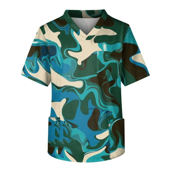 Yiaimeir Men's Casual T-Shirt Short-Sleeved V-Neck Printed Front Pocket Top