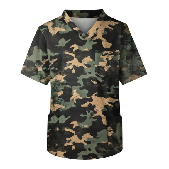 Yiaimeir Men's Casual T-Shirt Short-Sleeved V-Neck Printed Front Pocket Top