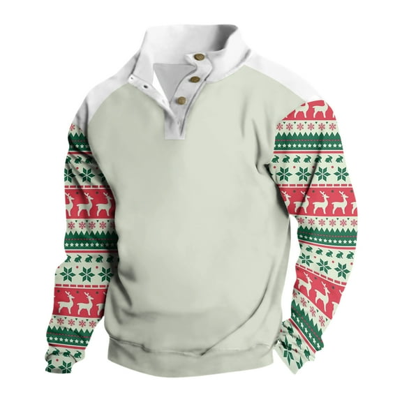 Yiaimeir Men's Christmas Pullover Sweatshirt Long Sleeve Button Up Casual Holiday Top with Festive Print and Comfortable Fit
