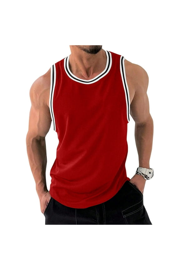 Men's Classic Red Sleeveless Jersey Tank Top Athletic Fit Breathable Fabric Perfect For Sports & Casual Wear,Size S-3XL