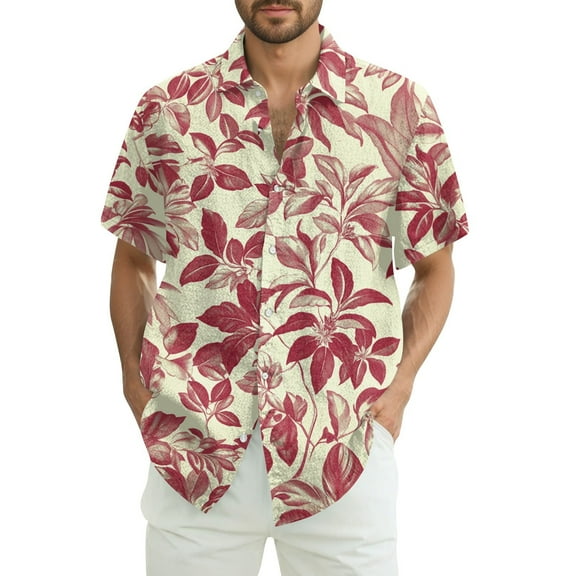Yiaimeir Men's Fashion Casual Loose Hawaiian Print Short-sleeved Shirt,Size M-3XL
