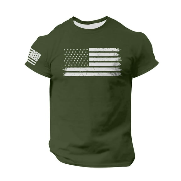 Yiaimeir Men's Fashion Casual Short Sleeve Round Neck Independence Day Flag T-Shirt Top Streetwear,Size M-3XL