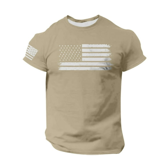 Yiaimeir Men's Fashion Casual Short Sleeve Round Neck Independence Day Flag T-Shirt Top Streetwear,Size M-3XL