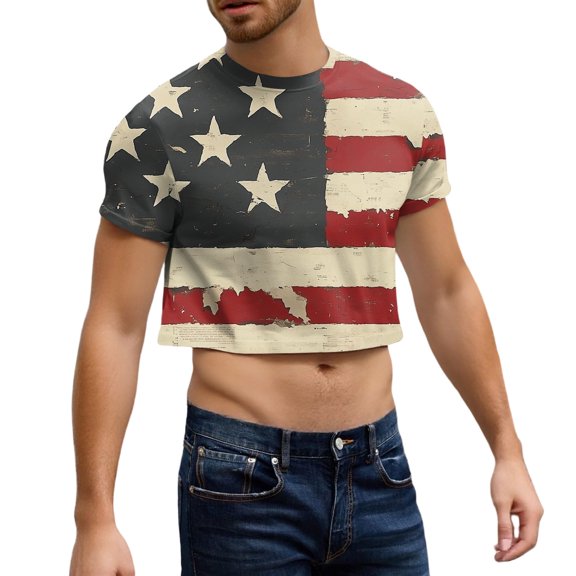 Yiaimeir Men's Half Cut Casual Beach Round Neck Short Sleeved Top Streetwear,Size S-2XL