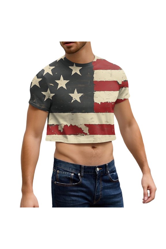 Men's Half Cut Casual Beach Round Neck Short Sleeved Top Streetwear,Size S-2XL