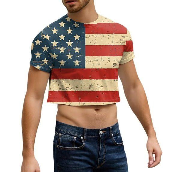 Yiaimeir Men's Half Cut Casual Beach Round Neck Short Sleeved Top Streetwear,Size S-2XL