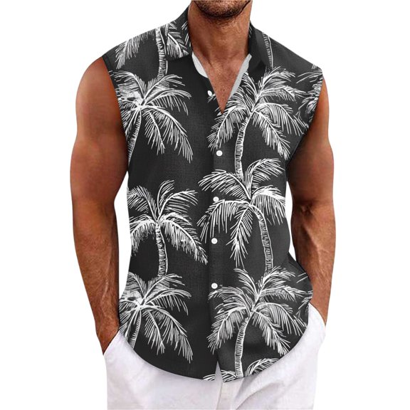 Yiaimeir Men's Hawaiian Lapel Button-down Shirt T-shirt Top，Size M-3XL