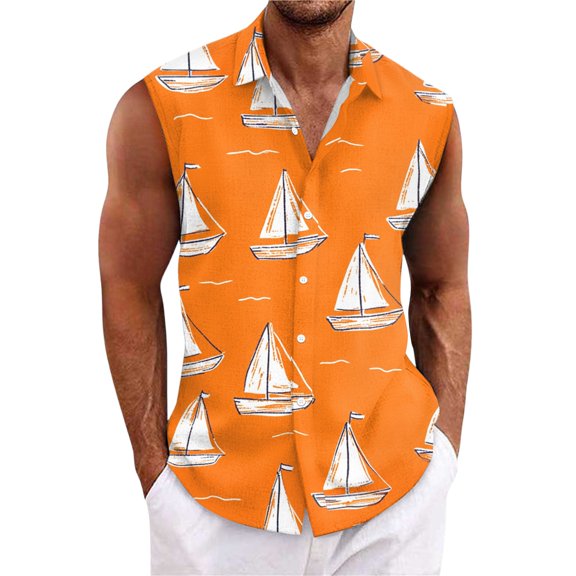 Yiaimeir Men's Hawaiian Lapel Button-down Shirt T-shirt Top，Size M-3XL