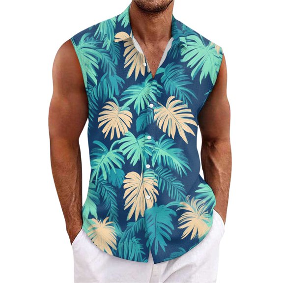 Yiaimeir Men's Hawaiian Lapel Button-down Shirt T-shirt Top，Size M-3XL