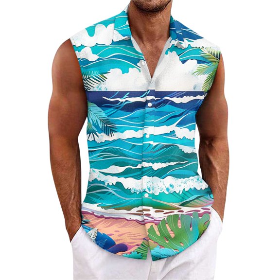 Yiaimeir Men's Hawaiian Lapel Button-down Shirt T-shirt Top，Size M-3XL