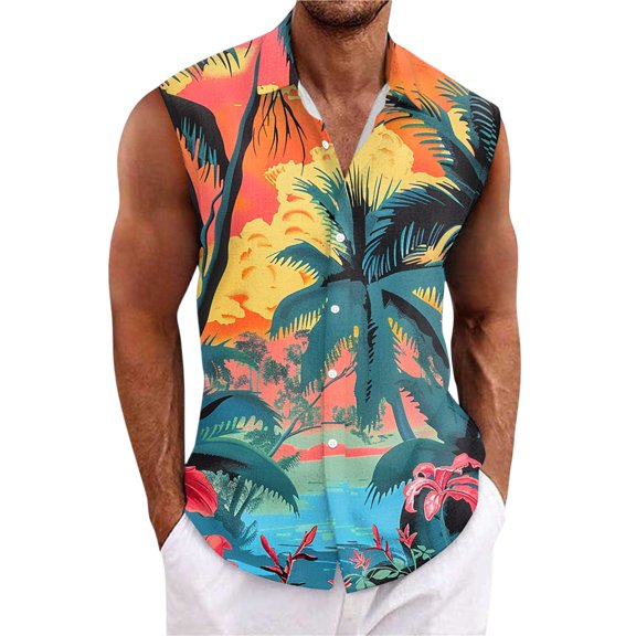 Yiaimeir Men's Hawaiian Lapel Button-down Shirt T-shirt Top，Size M-3XL