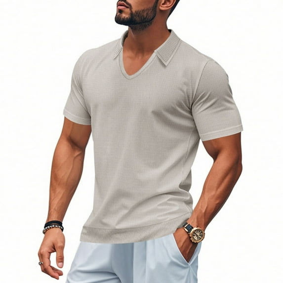 Yiaimeir Men's Heavy WithCasual V-neck Design Loose Trend Short Sleeves Streetwear,Size M-3XL
