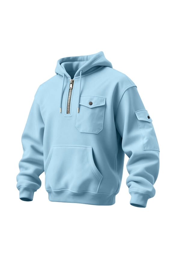 Men's Heavyweight Pullover Hoodie with Zippered Chest Pocket and Utility Sleeve Pocket for Outdoor Activities