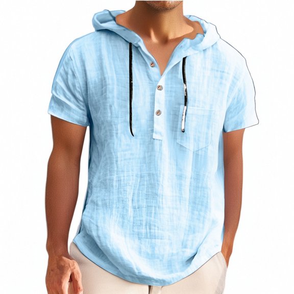 Yiaimeir ‌Men's Hooded Hemp T-shirt Thin Loose Fit Summer Casual Short Sleeve‌