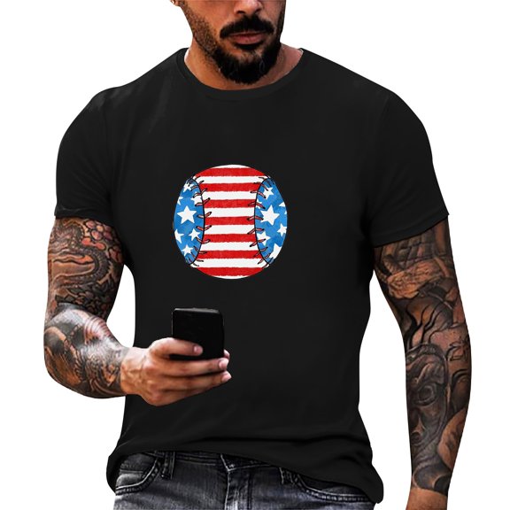 Yiaimeir Men's Independence Day Printed Short-sleeved T-shirt Streetwear,Size M-3XL