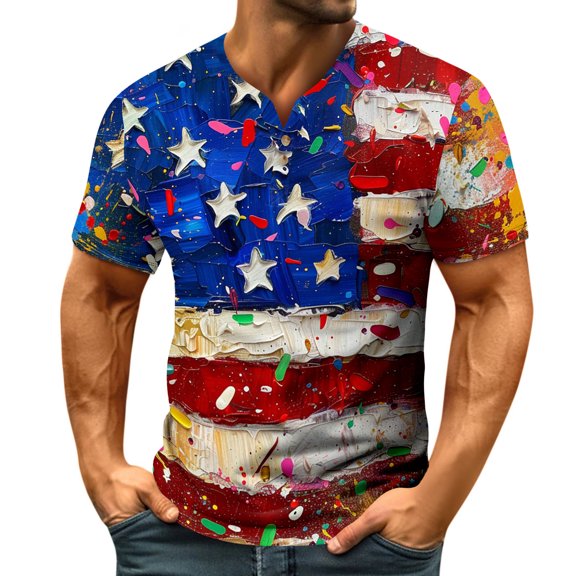 Yiaimeir Men's Independent Day Print T-Shirt Summer Short Sleeved Top