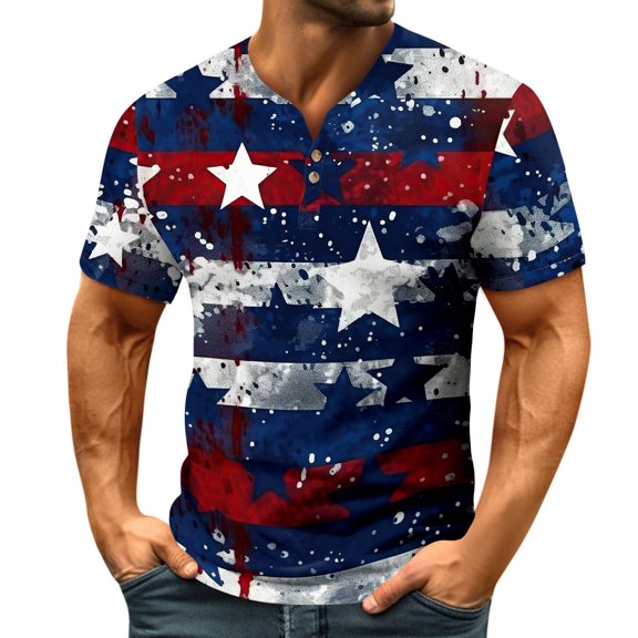 Yiaimeir Men's Independent Day Print T-Shirt Summer Short Sleeved Top