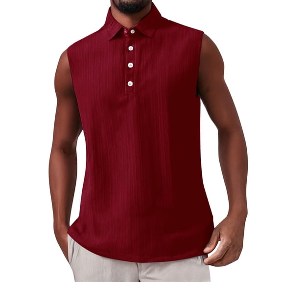 Yiaimeir Men's Lapel Solid Color Casual Sleeveless Streetwear,Size M-3XL