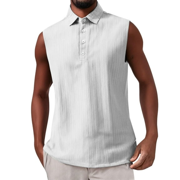 Yiaimeir Men's Lapel Solid Color Casual Sleeveless Streetwear,Size M-3XL