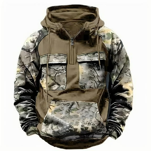 Yiaimeir Men's Outdoor Tactical Hoodie with Front Pockets Quarter Zip Pullover Lightweight Comfortable Sweatshirt for Hiking Camping