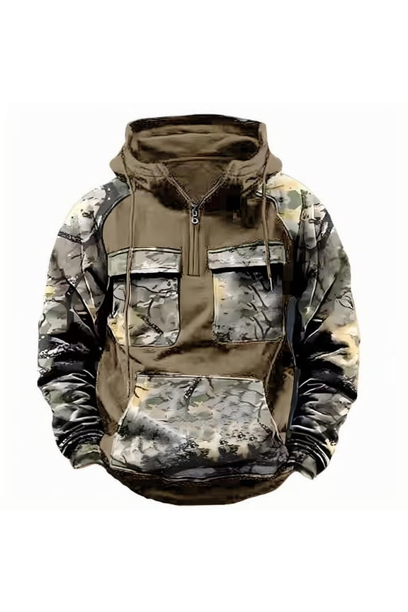 Men's Outdoor Tactical Hoodie with Front Pockets Quarter Zip Pullover Lightweight Comfortable Sweatshirt for Hiking Camping