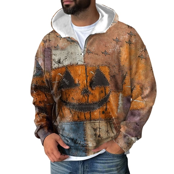 Yiaimeir Men's Patchwork Pullover Hoodie Casual Long Sleeve Sweatshirt Comfortable Zip Up Hooded Top for Everyday Wear