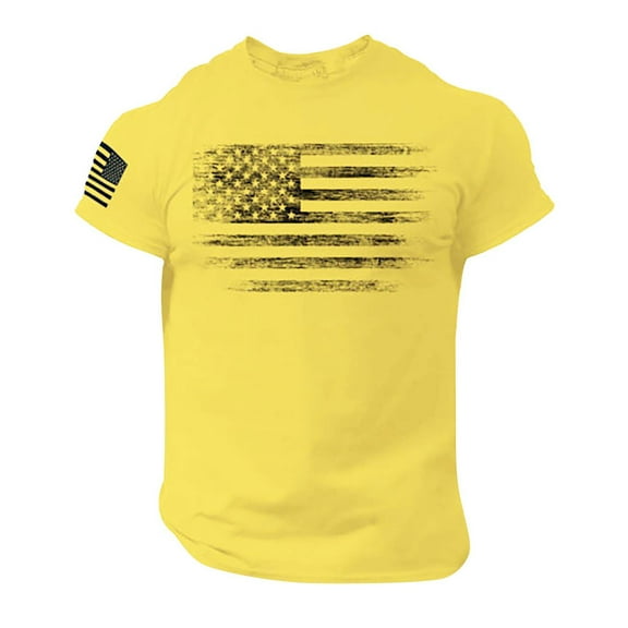 Yiaimeir Men's Patriotic American Flag T-Shirt Short Sleeve Red Durable Cotton Blend Casual Fit Sizes S-XXL Streetwear,Size S-2XL