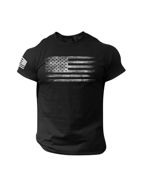 Men's Patriotic American Flag T-Shirt Short Sleeve Red Durable Cotton Blend Casual Fit Sizes S-XXL Streetwear,Size S-2XL