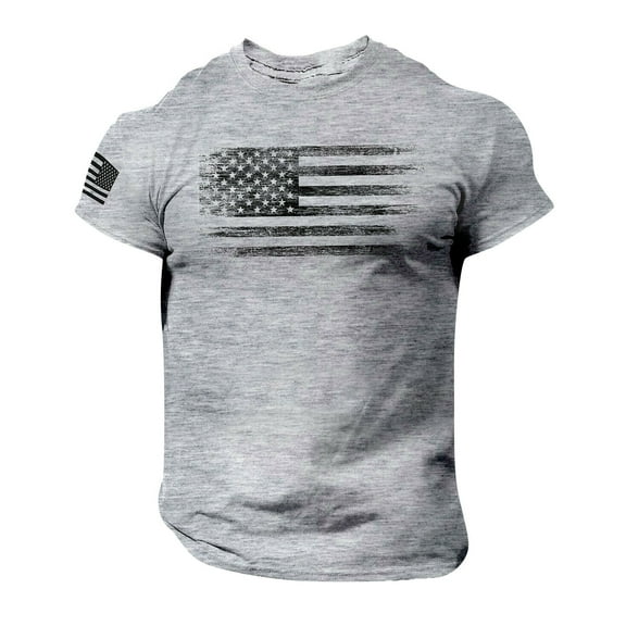 Yiaimeir Men's Patriotic American Flag T-Shirt Short Sleeve Red Durable Cotton Blend Casual Fit Sizes S-XXL Streetwear,Size S-2XL
