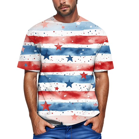Yiaimeir Men's Patriotic Drip T-Shirt Short Sleeve Casual Graphic Tee With Red Whiteand Blue Design Streetwear,Size M-3XL