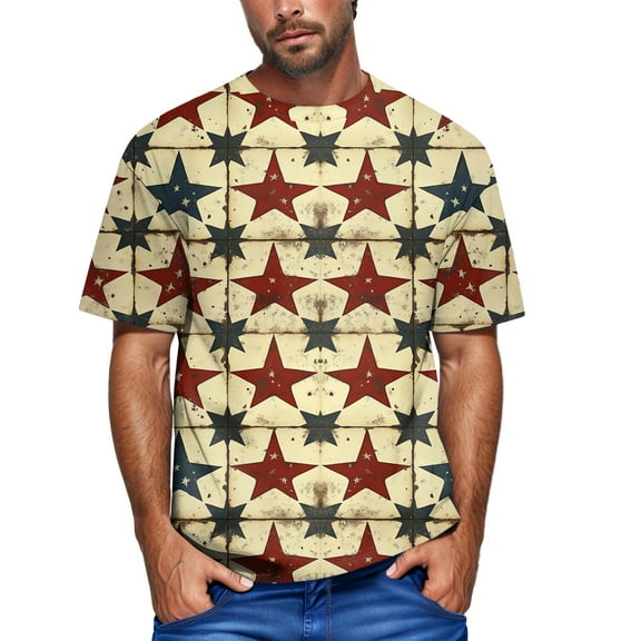 Yiaimeir Men's Patriotic Drip T-Shirt Short Sleeve Casual Graphic Tee With Red Whiteand Blue Design Streetwear,Size M-3XL