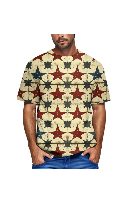 Men's Patriotic Drip T-Shirt Short Sleeve Casual Graphic Tee With Red Whiteand Blue Design Streetwear,Size M-3XL