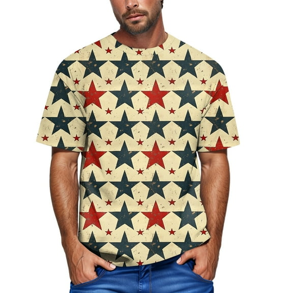Yiaimeir Men's Patriotic Drip T-Shirt Short Sleeve Casual Graphic Tee With Red Whiteand Blue Design Streetwear,Size M-3XL
