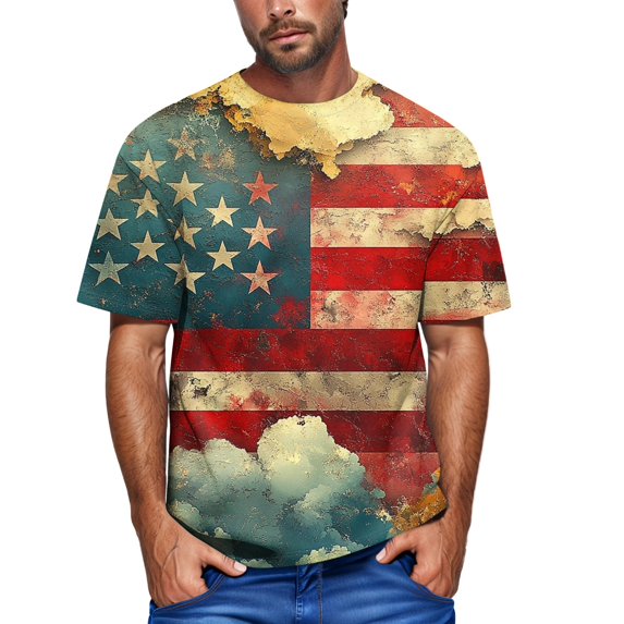 Yiaimeir Men's Patriotic Drip T-Shirt Short Sleeve Casual Graphic Tee With Red Whiteand Blue Design Streetwear,Size M-3XL