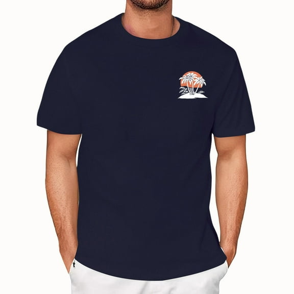 Yiaimeir ‌Men's Printed Loose Silhouette Tee Artistic Pullover Summer T-shirt