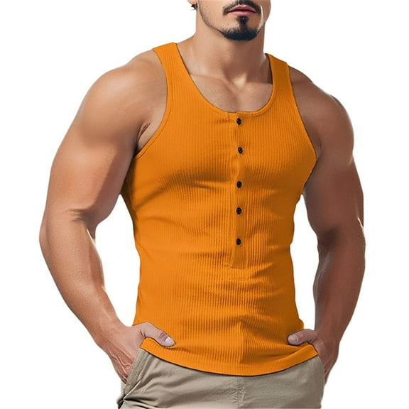 Yiaimeir Men's Ribbed Button Down Tank Top Sleeveless Casual Slim Fit Tank Tops For Gym Fitness And Everyday Wear,Size S-3XL