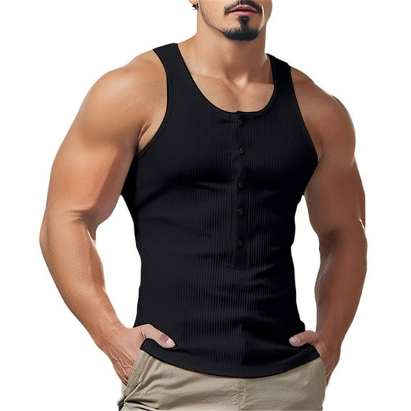 Yiaimeir Men's Ribbed Button Down Tank Top Sleeveless Casual Slim Fit Tank Tops For Gym Fitness And Everyday Wear,Size S-3XL