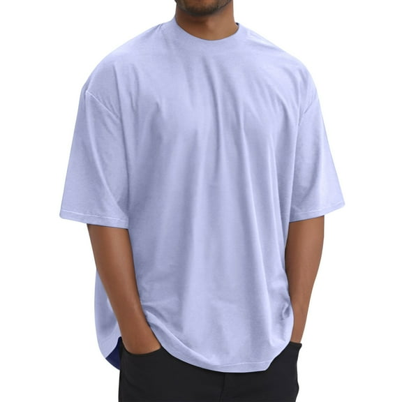 Yiaimeir ‌Men's Round Neck All-Match T-Shirt Summer Minimalist Solid Color Tee‌