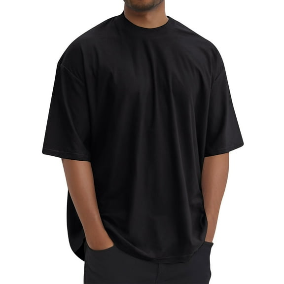 Yiaimeir ‌Men's Round Neck All-Match T-Shirt Summer Minimalist Solid Color Tee‌