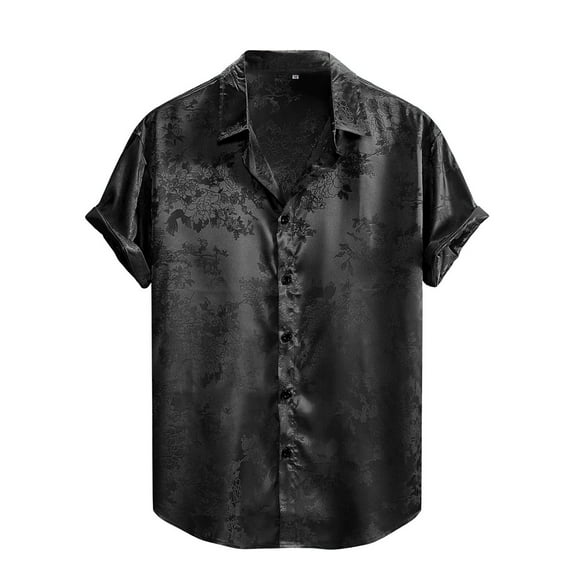 Yiaimeir Men's Short Sleeve Satin Button-Down T-Shirt Stylish Floral Pattern Casual Summer Top Lightweight and Breathable Streetwear,Size S-2XL