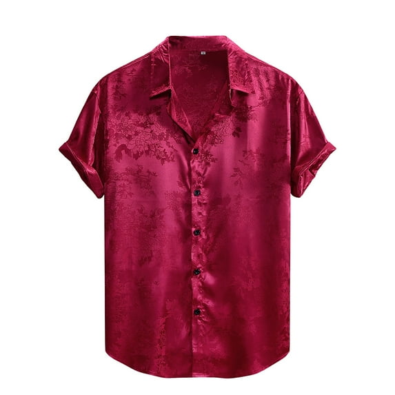 Yiaimeir Men's Short Sleeve Satin Button-Down T-Shirt Stylish Floral Pattern Casual Summer Top Lightweight and Breathable Streetwear,Size S-2XL