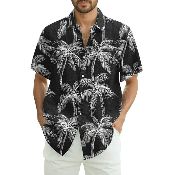 Yiaimeir Men's Short Sleeve Tropical Leaf Print Button-Down Shirt Casual Hawaiian Beachwear for Summer Parties,Size M-3XL