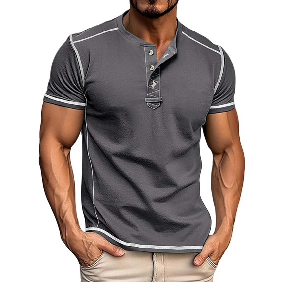 Yiaimeir Men's Short Sleeved Lapel Collar T-shirt Casual Round Neck Top Streetwear,Size M-3XL