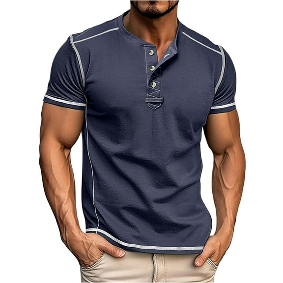 Yiaimeir Men's Short Sleeved Lapel Collar T-shirt Casual Round Neck Top Streetwear,Size M-3XL