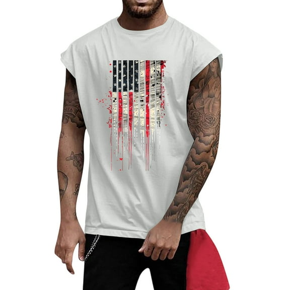 Yiaimeir Men's Sleeveless American Flag Graphic Tank Tops Patriotic Casual Summer Top Soft Cotton Blend Pink,Size S-3XL