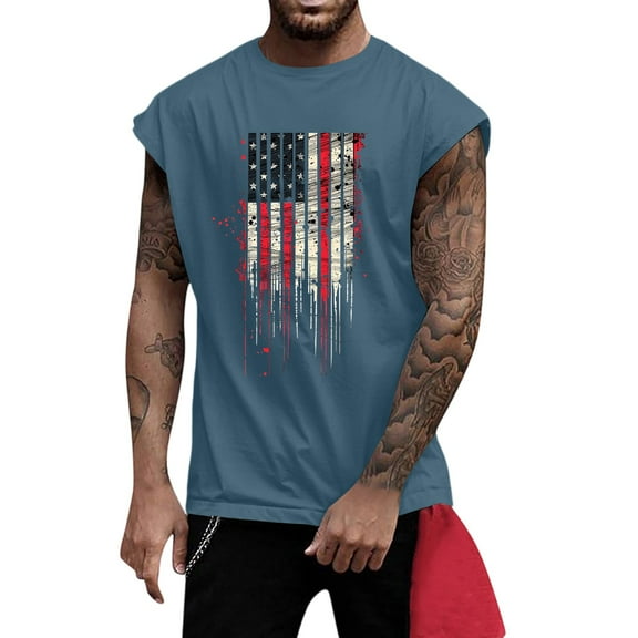 Yiaimeir Men's Sleeveless American Flag Graphic Tank Tops Patriotic Casual Summer Top Soft Cotton Blend Pink,Size S-3XL