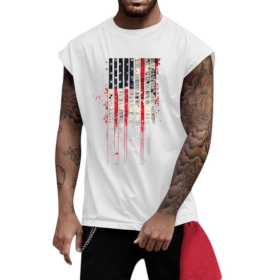 Yiaimeir Men's Sleeveless American Flag Graphic Tank Tops Patriotic Casual Summer Top Soft Cotton Blend Pink,Size S-3XL