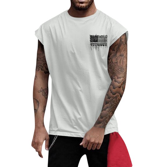 Yiaimeir Men's Sleeveless American Flag Graphic Tee Casual Summer Muscle Tank Tops For Gym Sports And Daily Wear,Size S-3XL